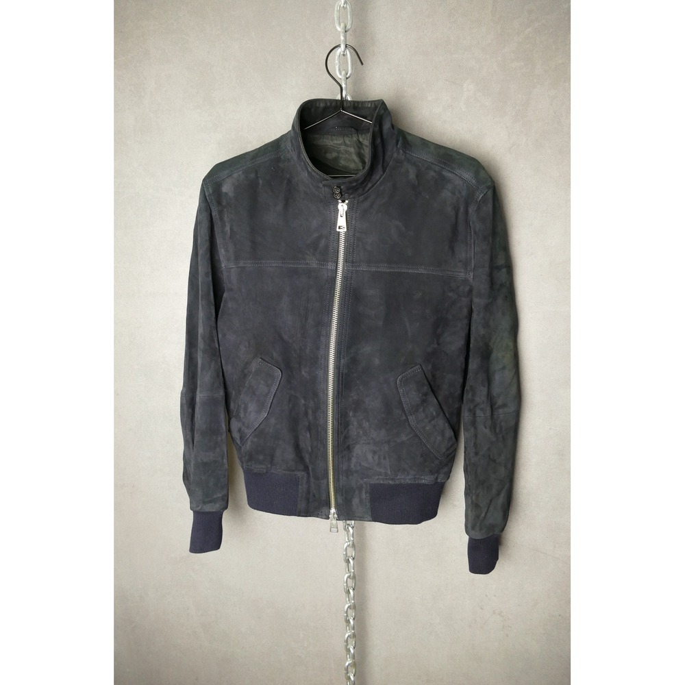 AMI Paris Suede Bomber Jacket Dark Gray Zip Front Collar Womenswear Size‎ M